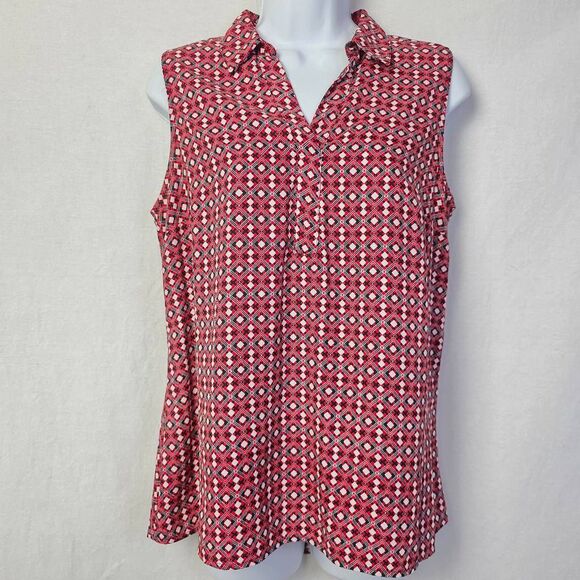 Dana Buchman Red Geometric Sleeveless Blouse Women’s M - Picture 1 of 7